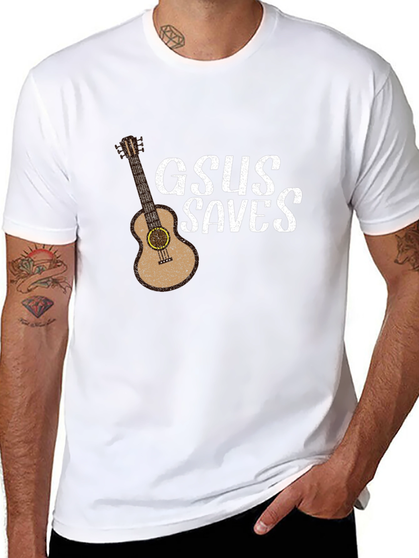 GSUS Saves Graphic T-Shirt - Black Guitar Design