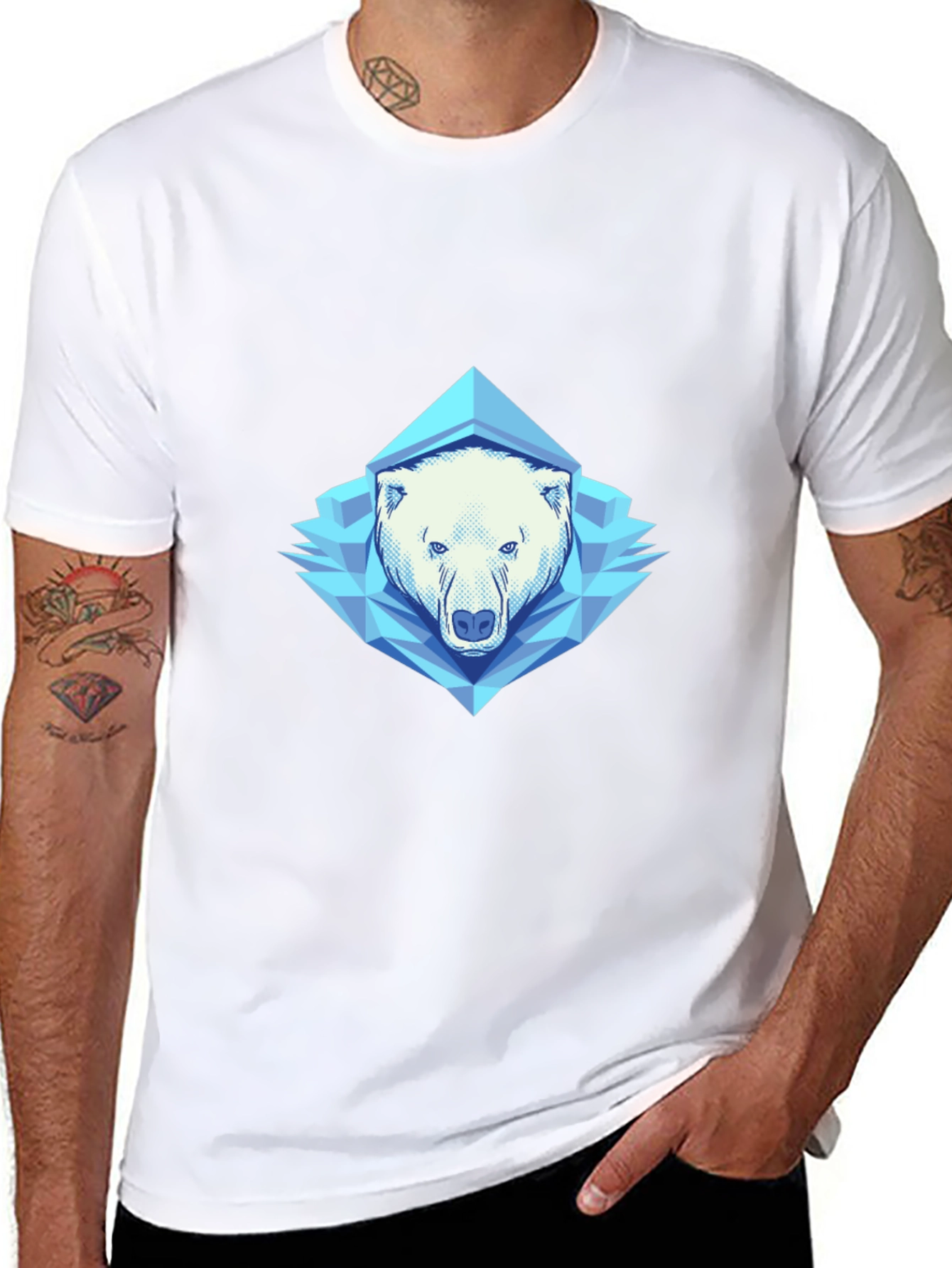 Geometric Polar Bear Graphic Tee - Black