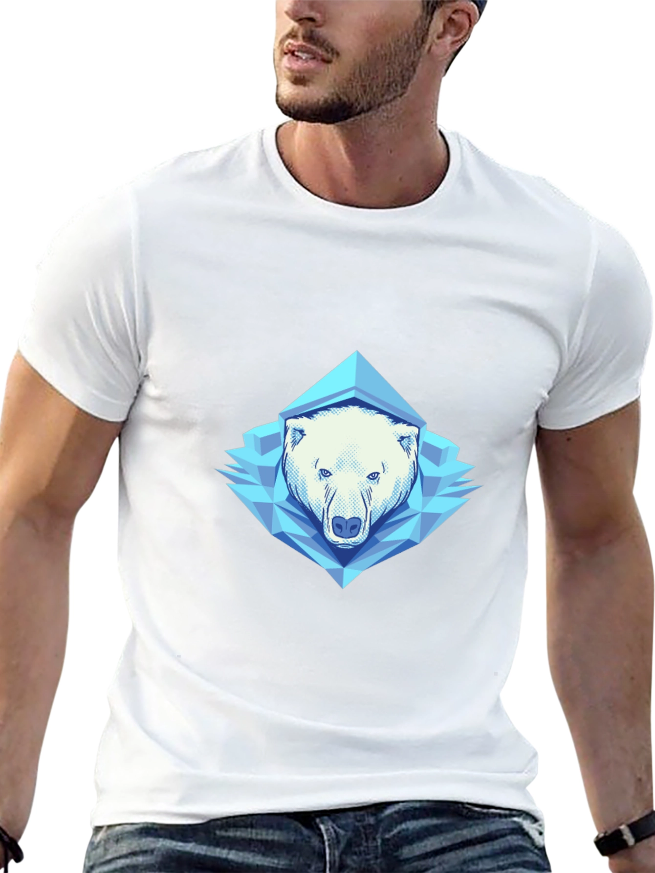 Geometric Polar Bear Graphic Tee - Black
