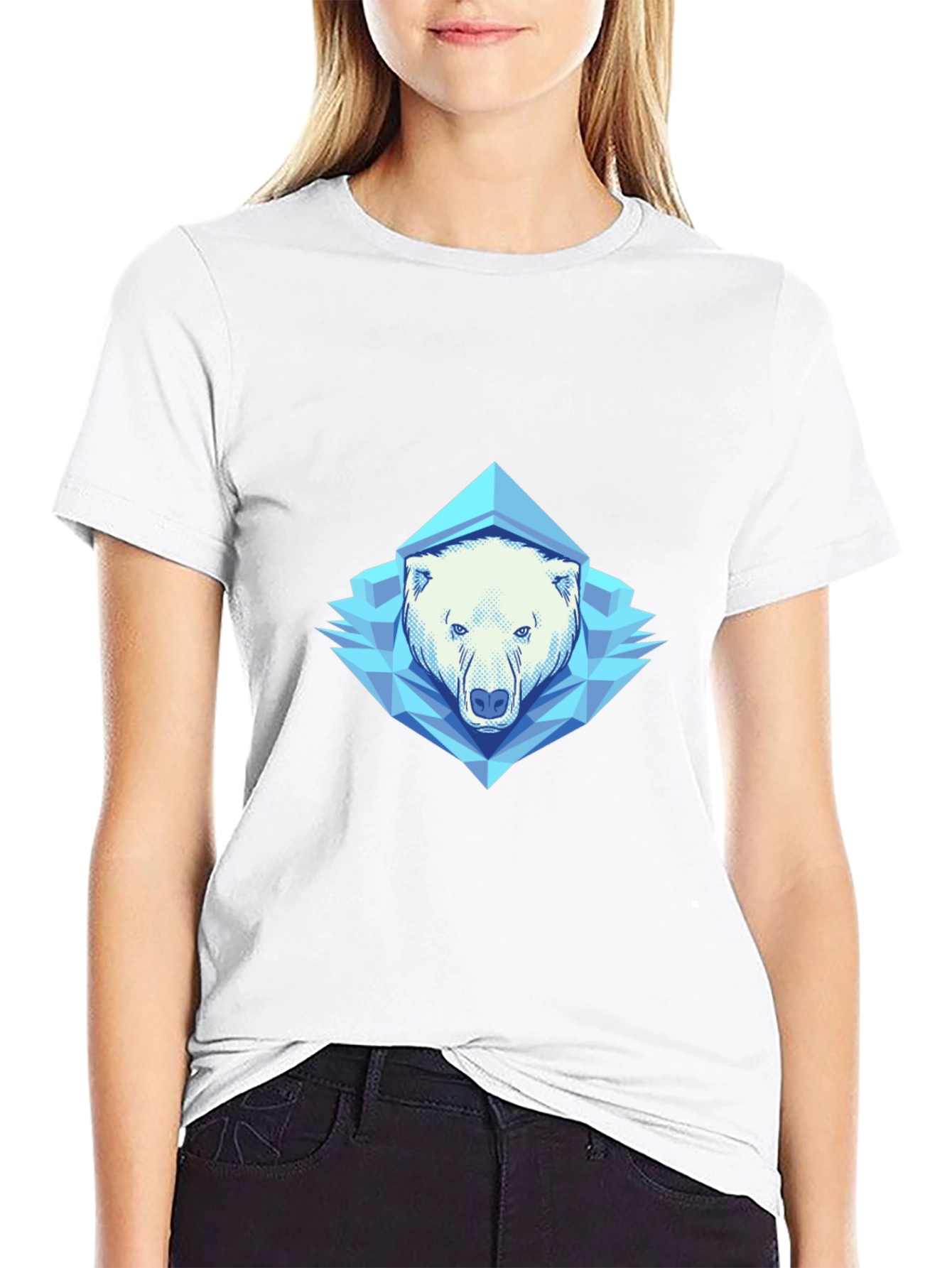Geometric Polar Bear Graphic Tee - Black