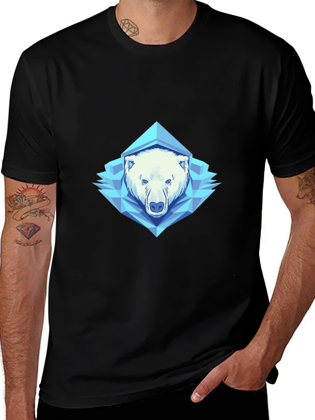 Geometric Polar Bear Graphic Tee - Black