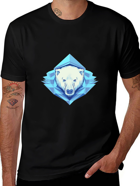 Geometric Polar Bear Graphic Tee - Black
