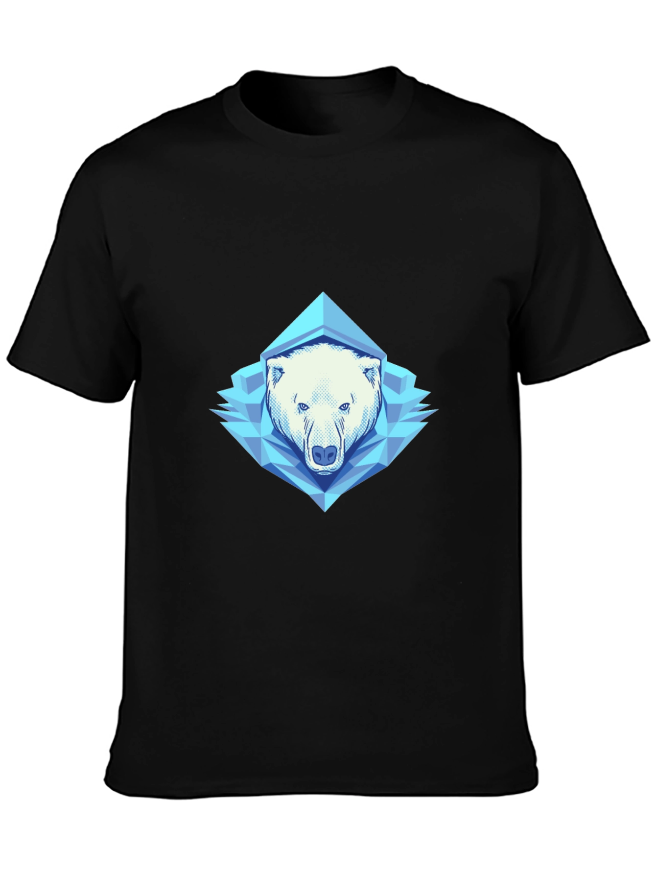 Geometric Polar Bear Graphic Tee - Black