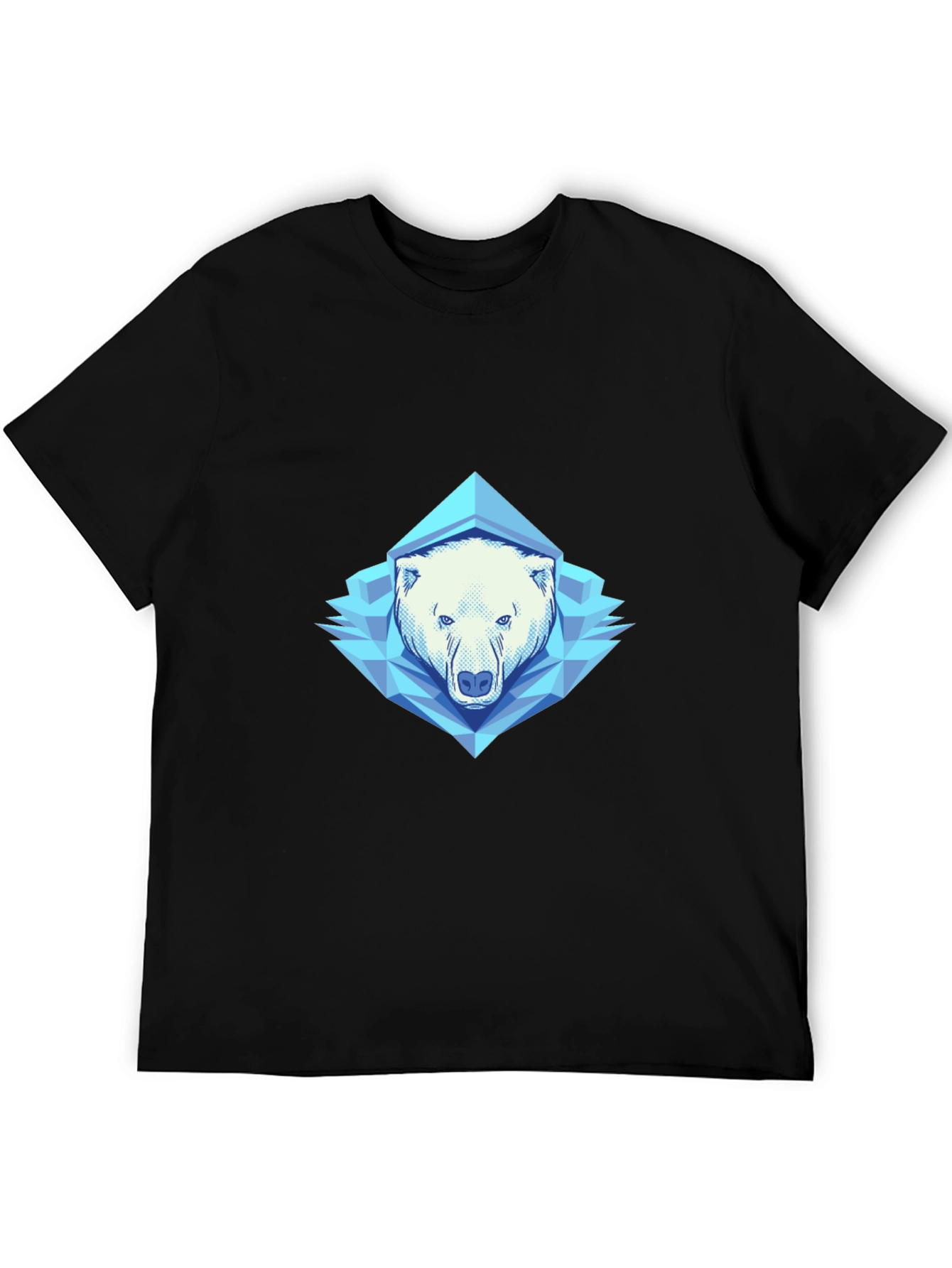 Geometric Polar Bear Graphic Tee - Black