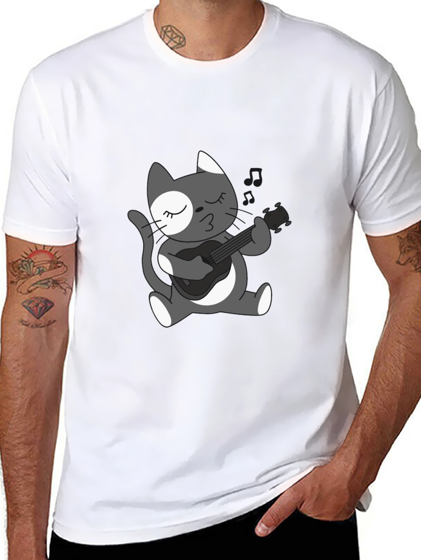 Cool Cat Guitarist Graphic T-Shirt