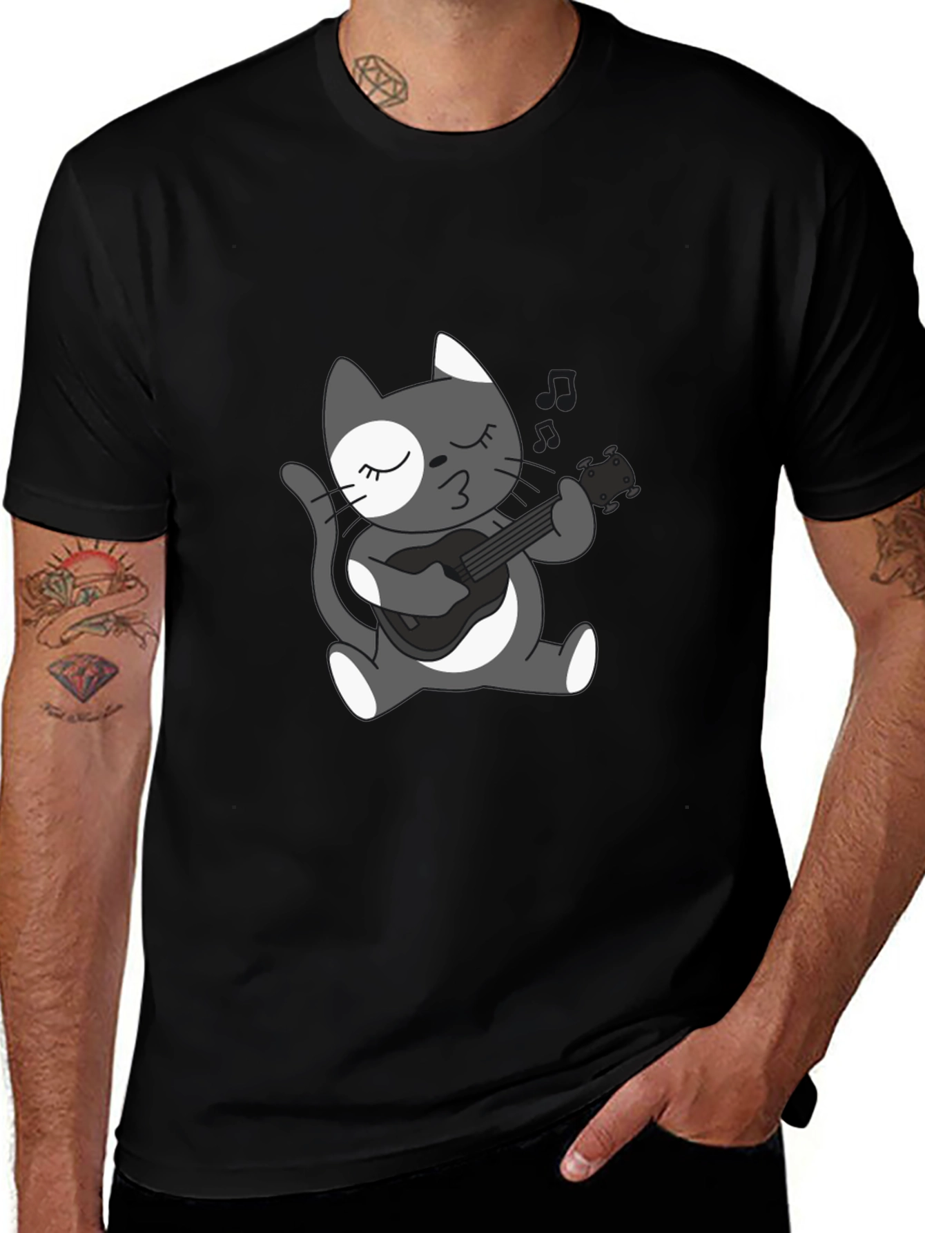 Cool Cat Guitarist Graphic T-Shirt
