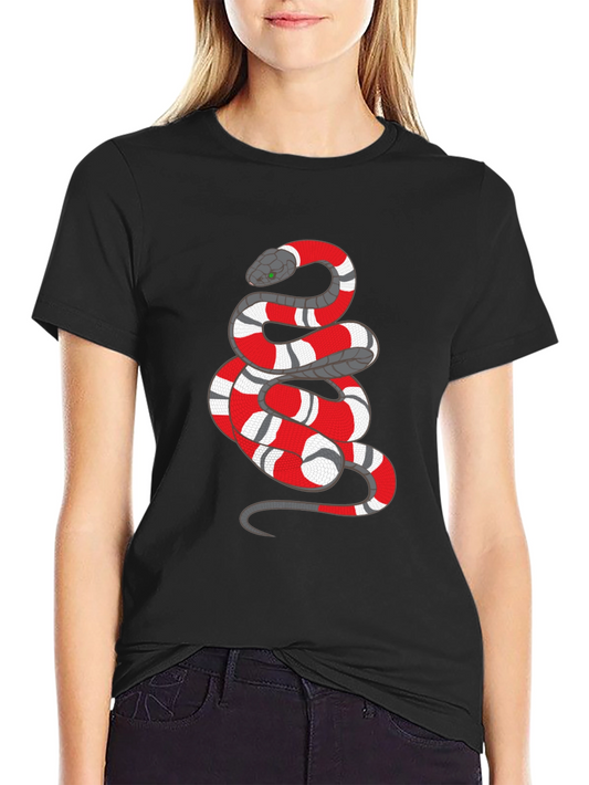 Mens Black T-Shirt with Red and White Snake Graphic