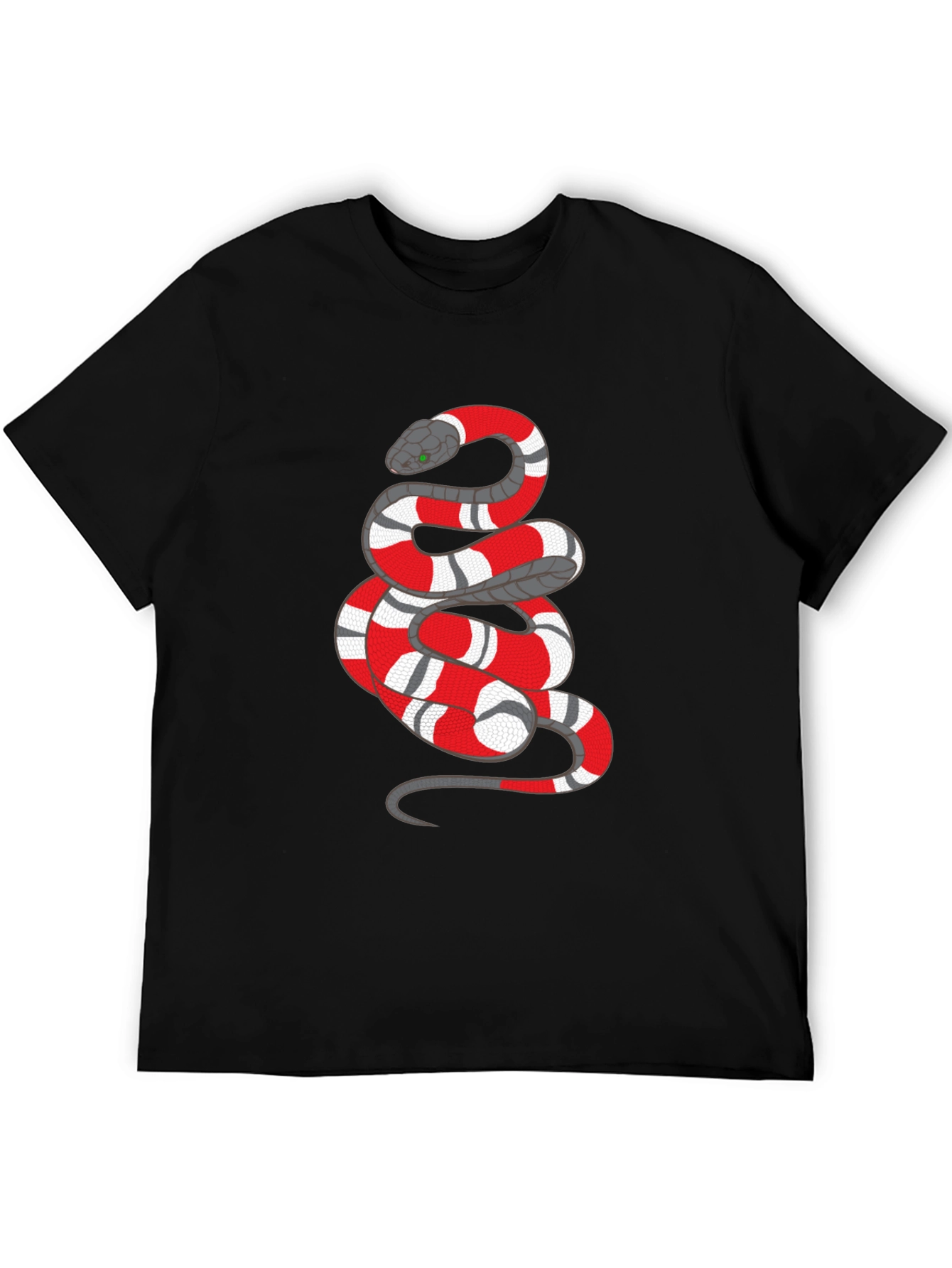 Mens Black T-Shirt with Red and White Snake Graphic