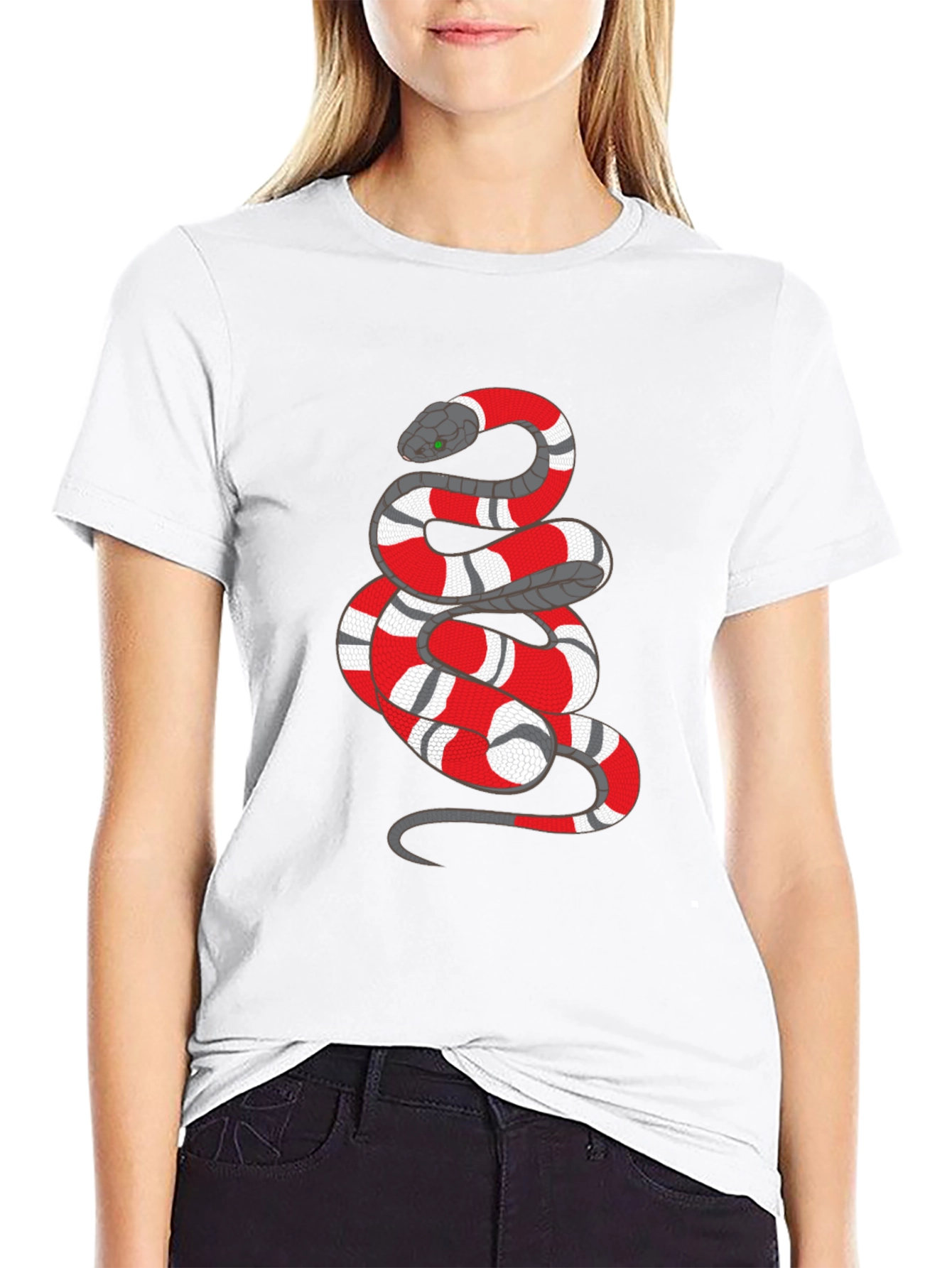 Mens Black T-Shirt with Red and White Snake Graphic