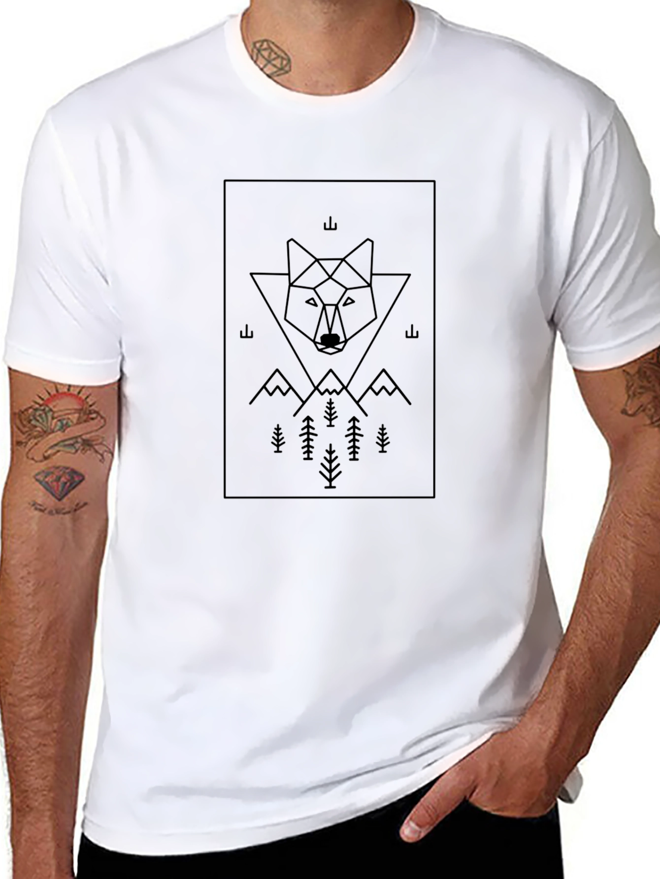 Geometric Wolf Graphic Tee - Black