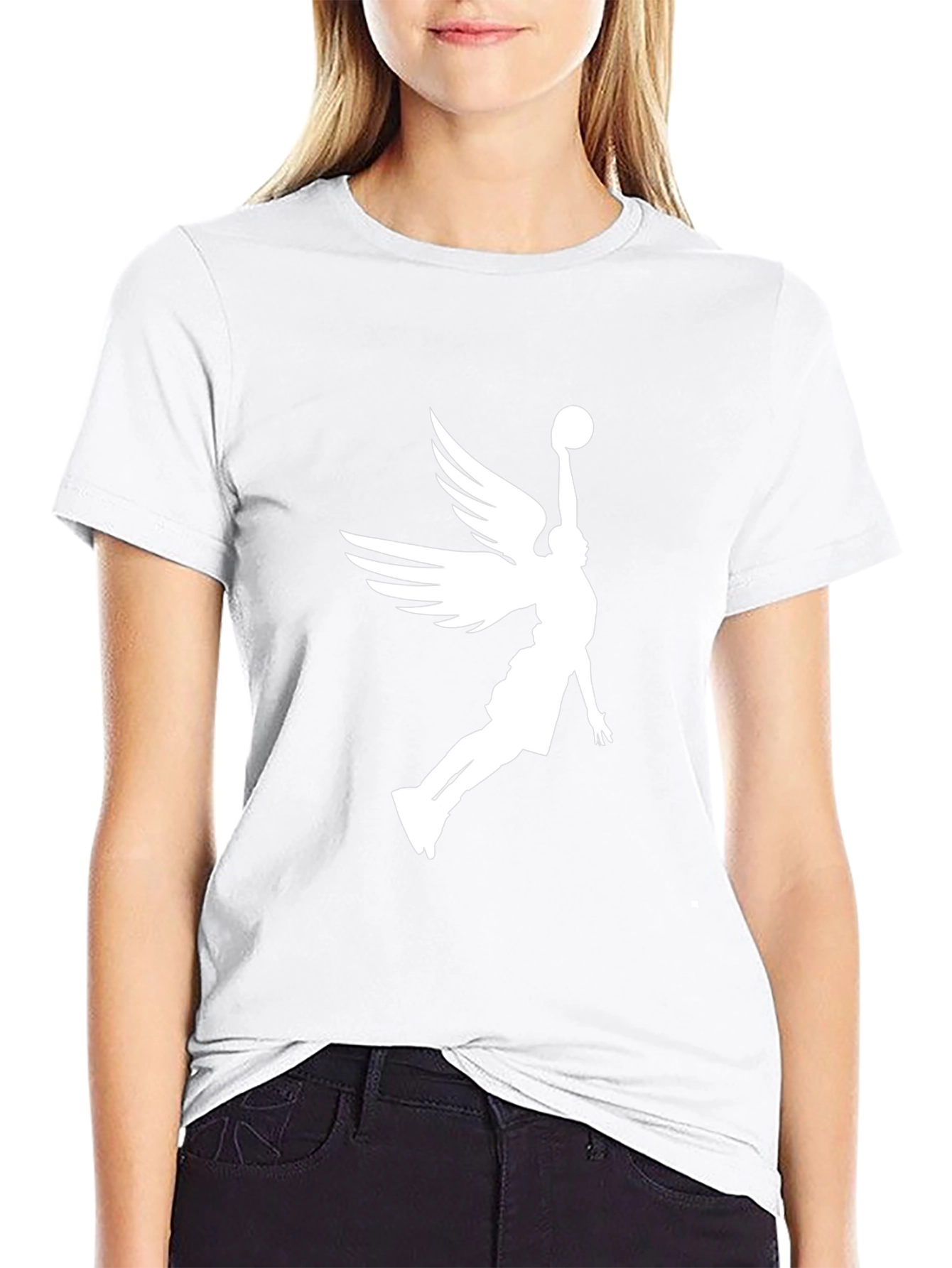 Angel Wing Basketball Graphic Tee - Black Cotton Blend