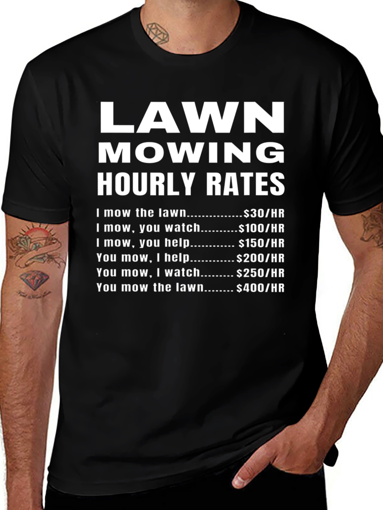Funny Lawn Mowing Hourly Rates Graphic T-Shirt