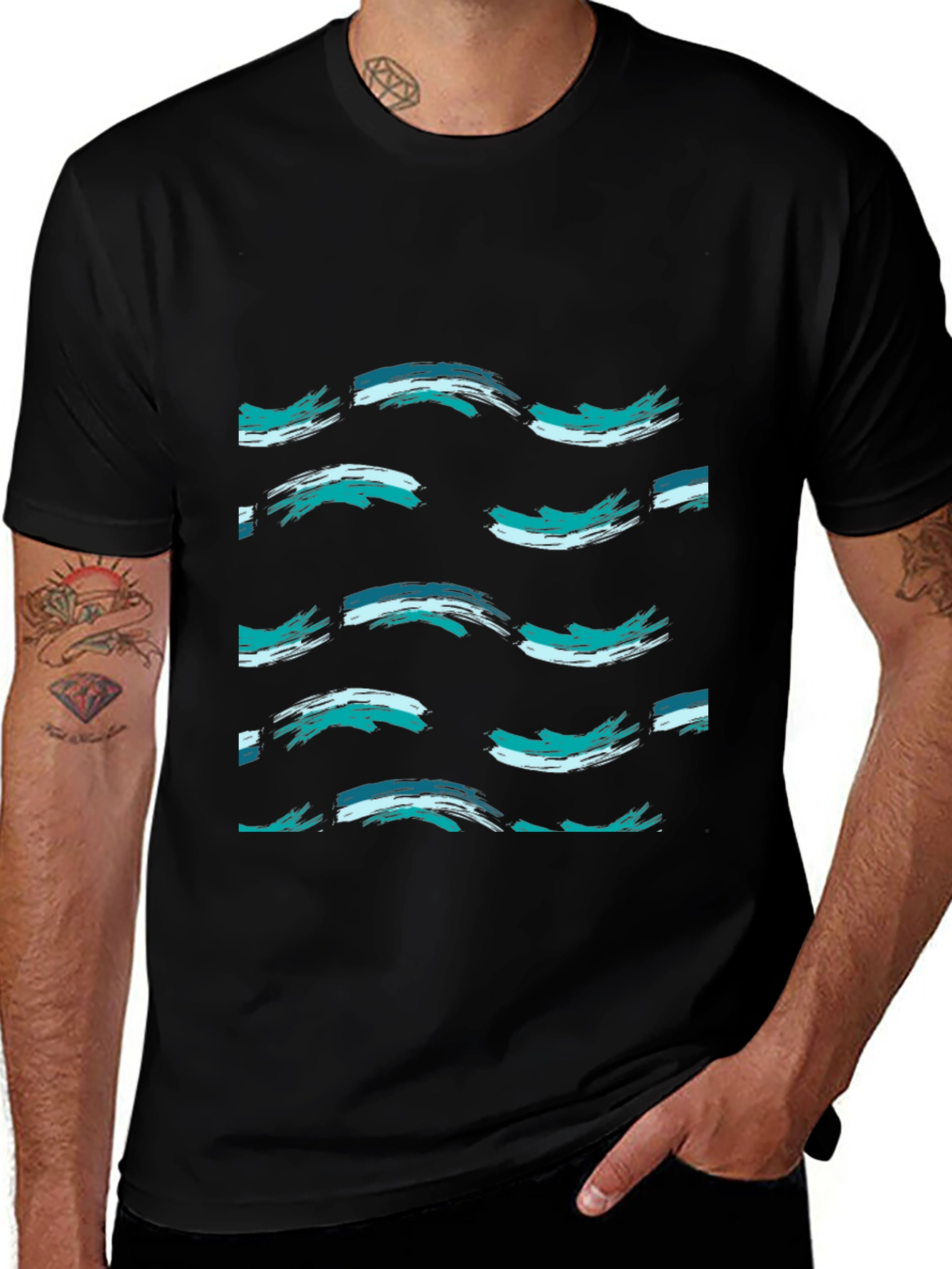 Abstract Wave Pattern Black T-Shirt