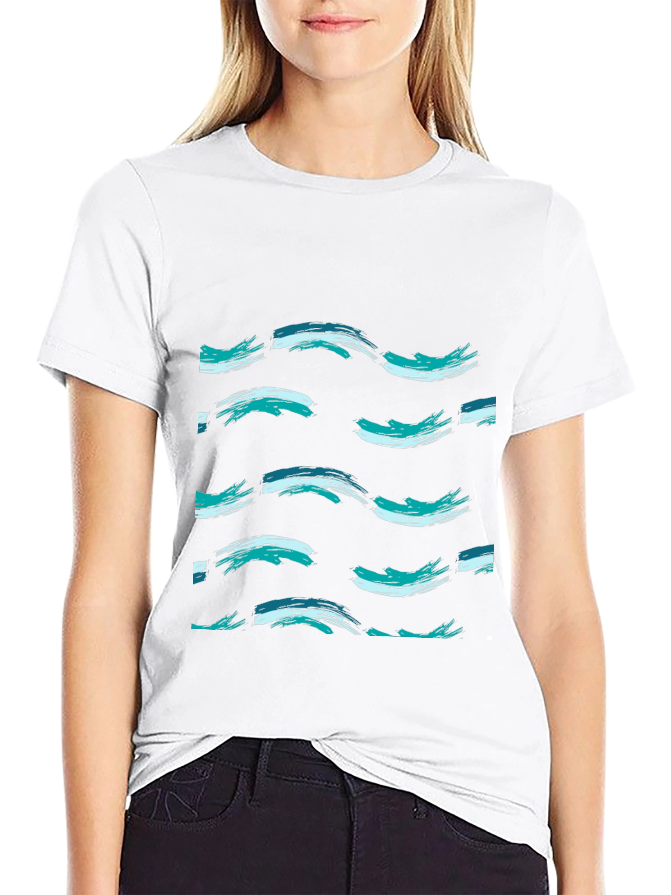 Abstract Wave Pattern Black T-Shirt