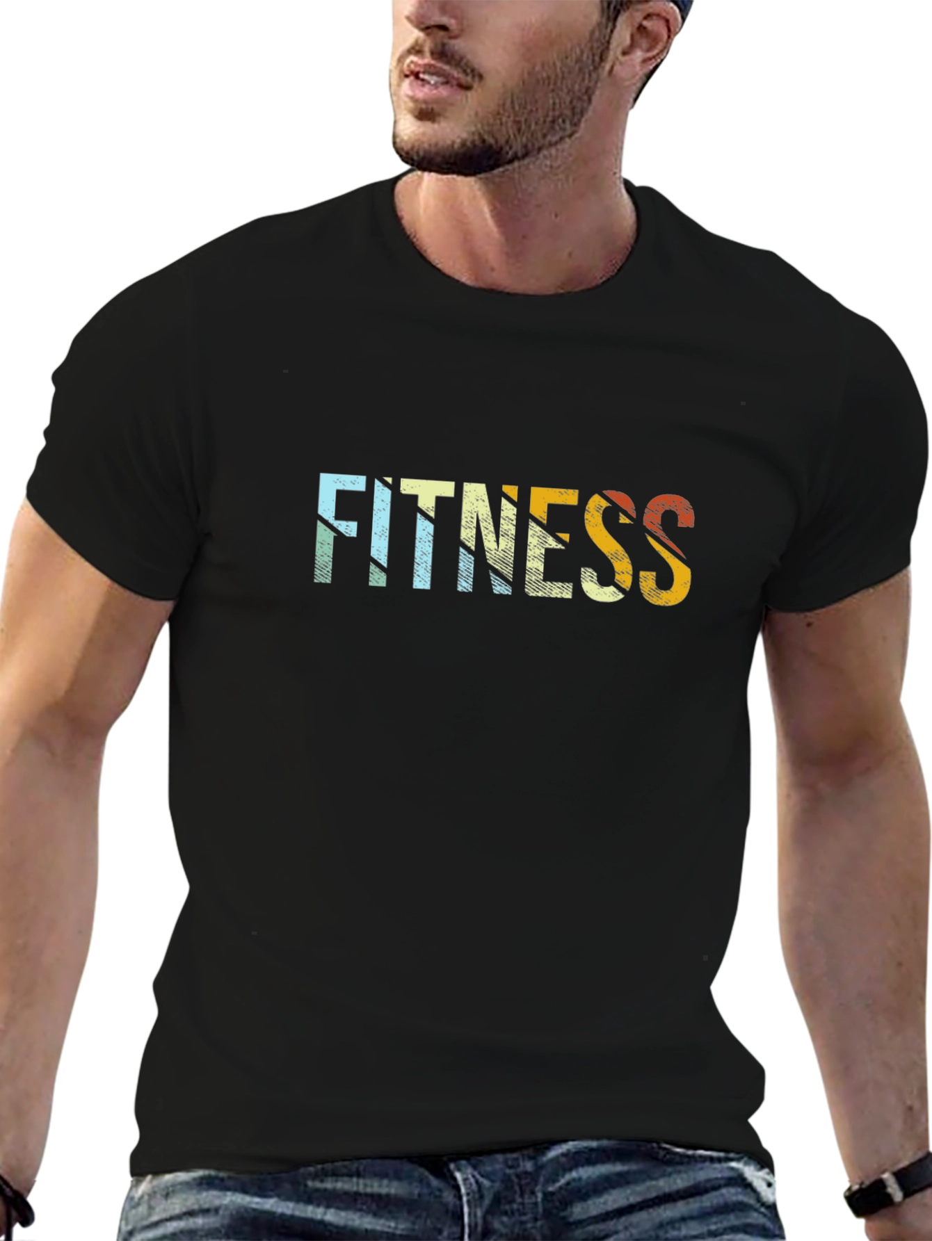 Retro Fitness Graphic Tee - Black Cotton Blend