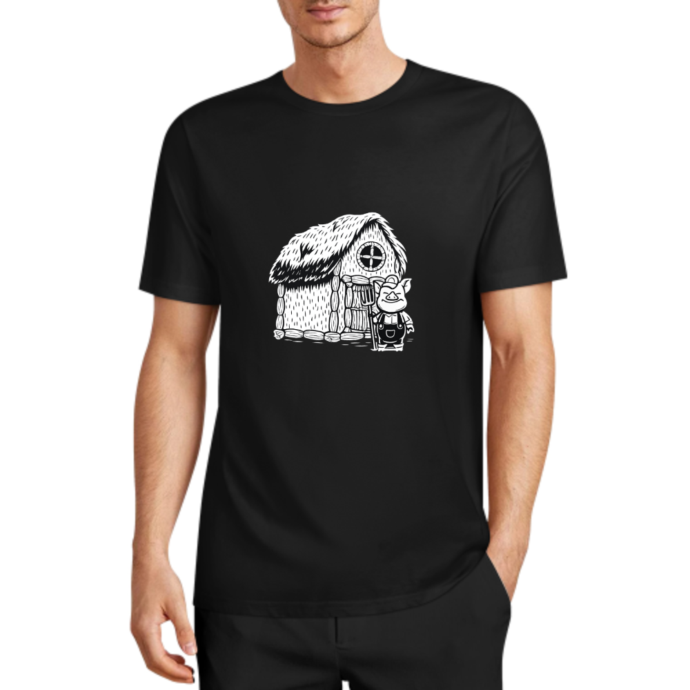 Funny Little Pig House T-Shirt | Cartoon Farm Graphic Tee(z127)