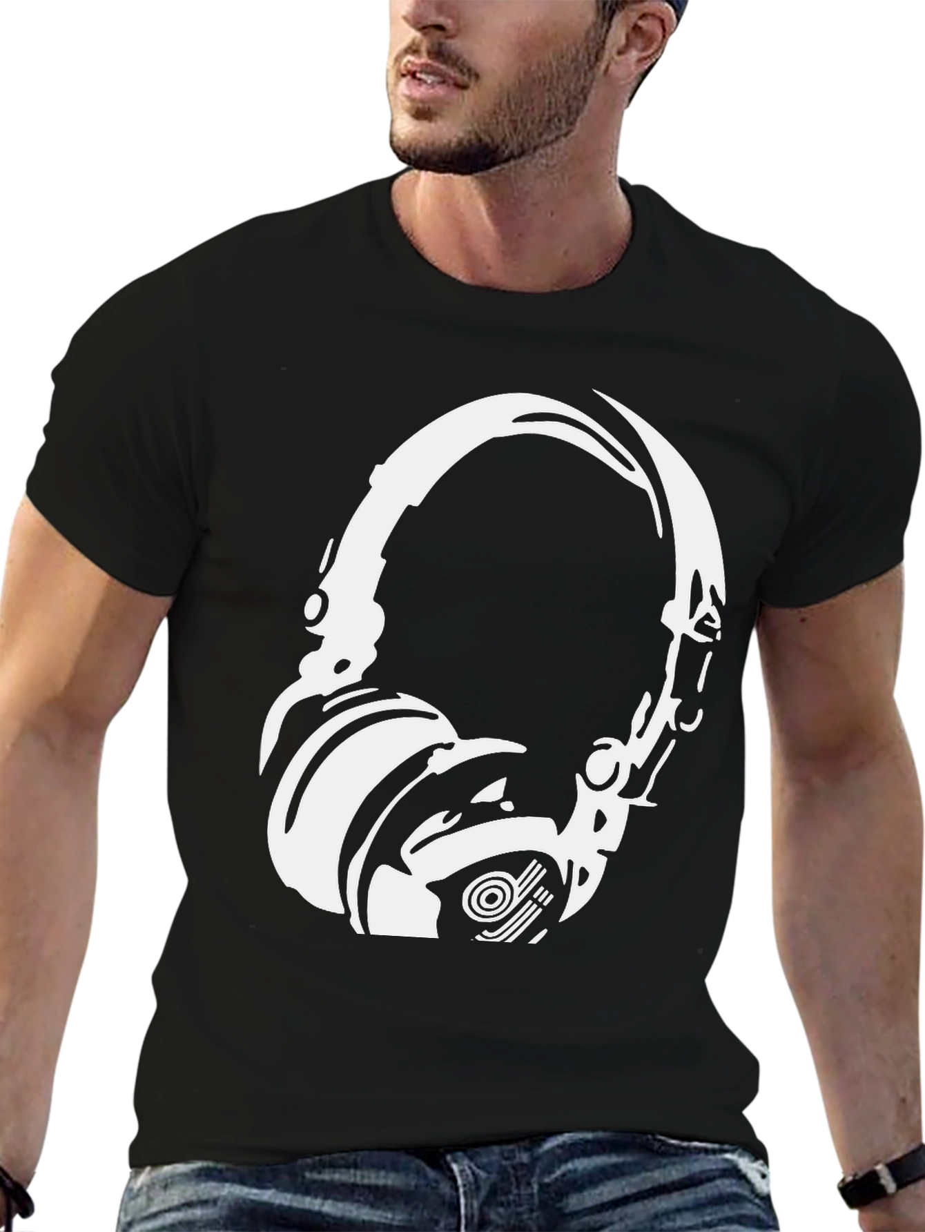Headphone Graphic Tee - Black Cotton Blend