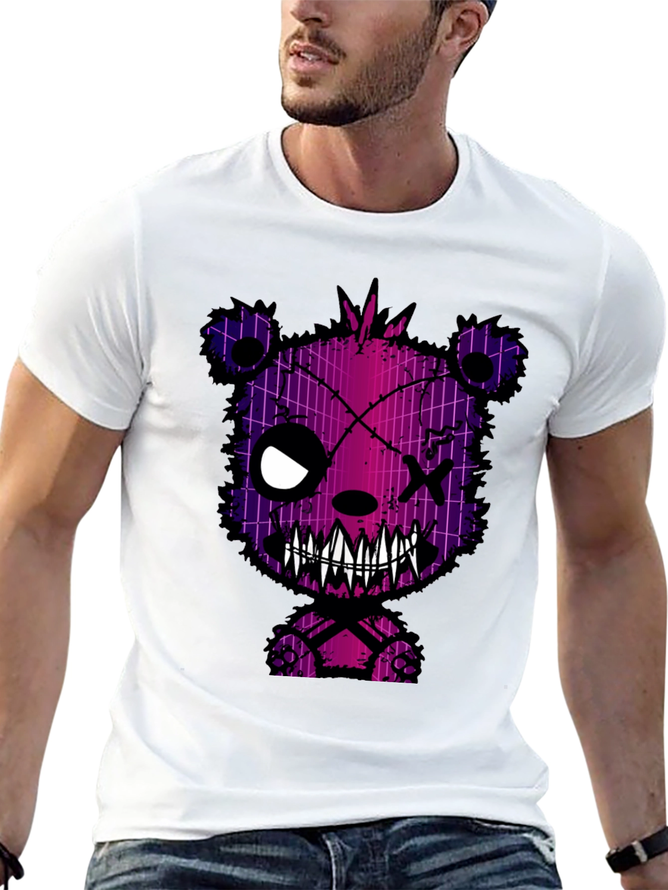 Creepy Bear Graphic Print T-Shirt