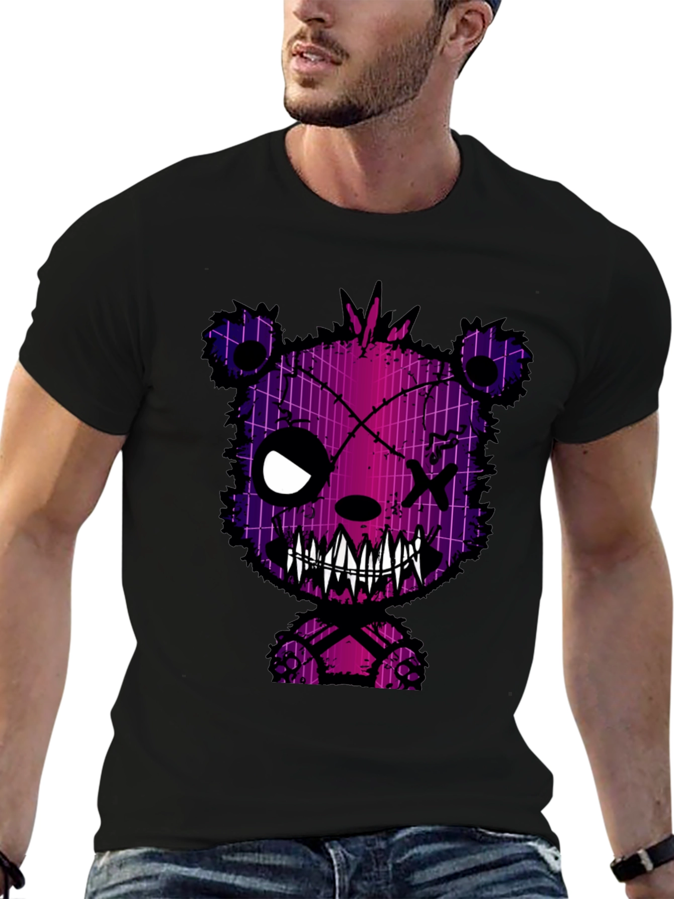 Creepy Bear Graphic Print T-Shirt