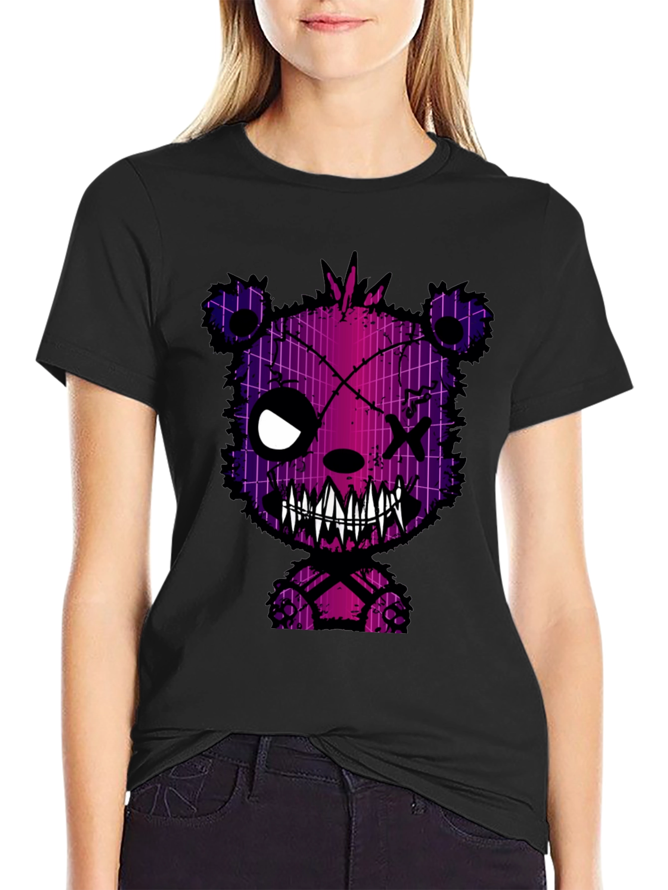 Creepy Bear Graphic Print T-Shirt