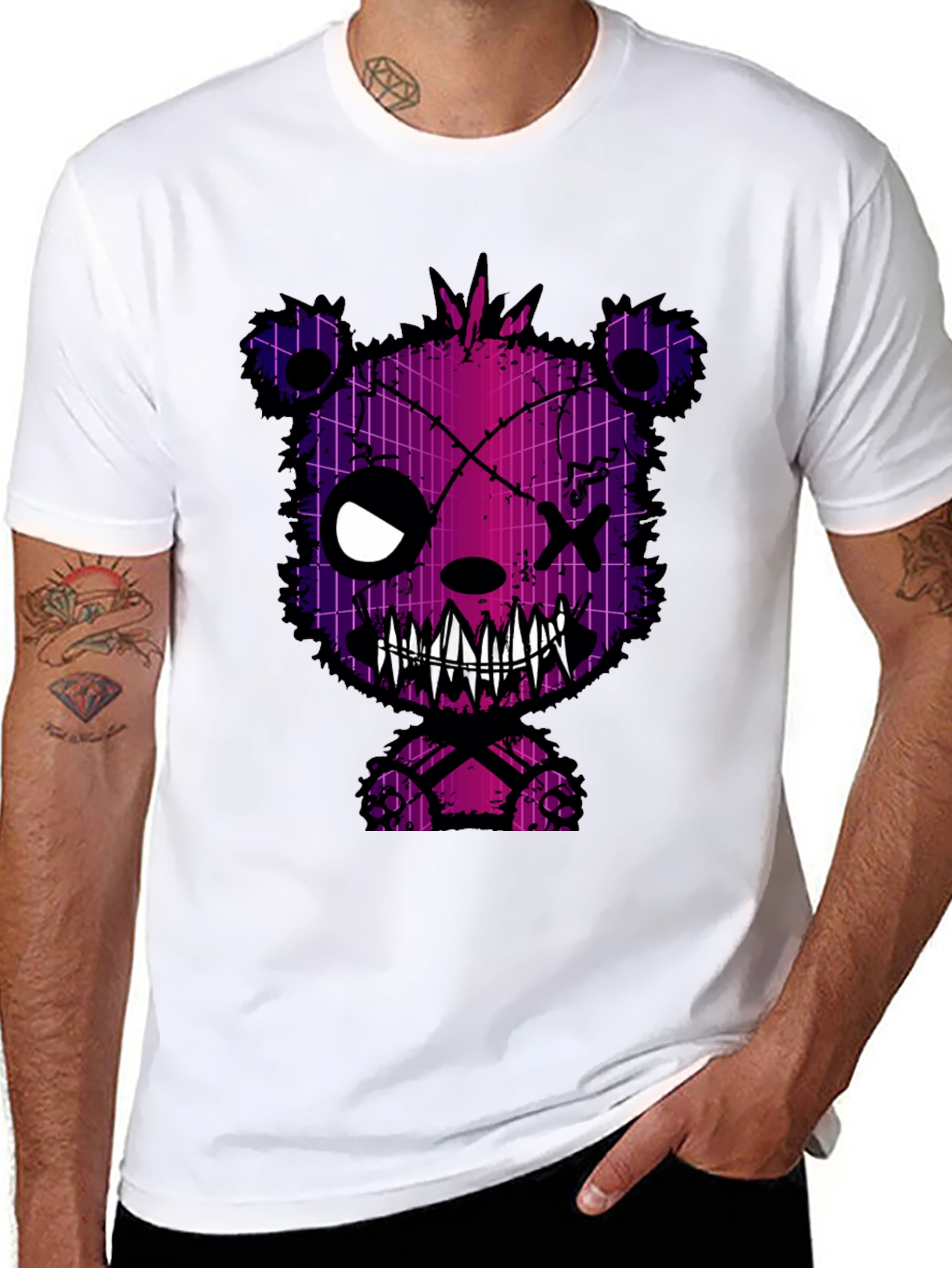Creepy Bear Graphic Print T-Shirt