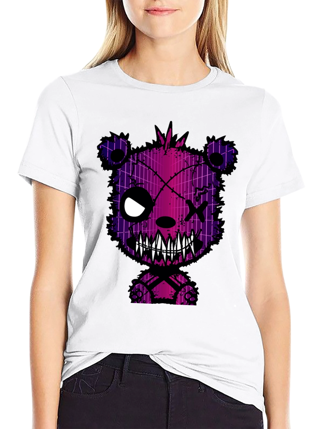 Creepy Bear Graphic Print T-Shirt