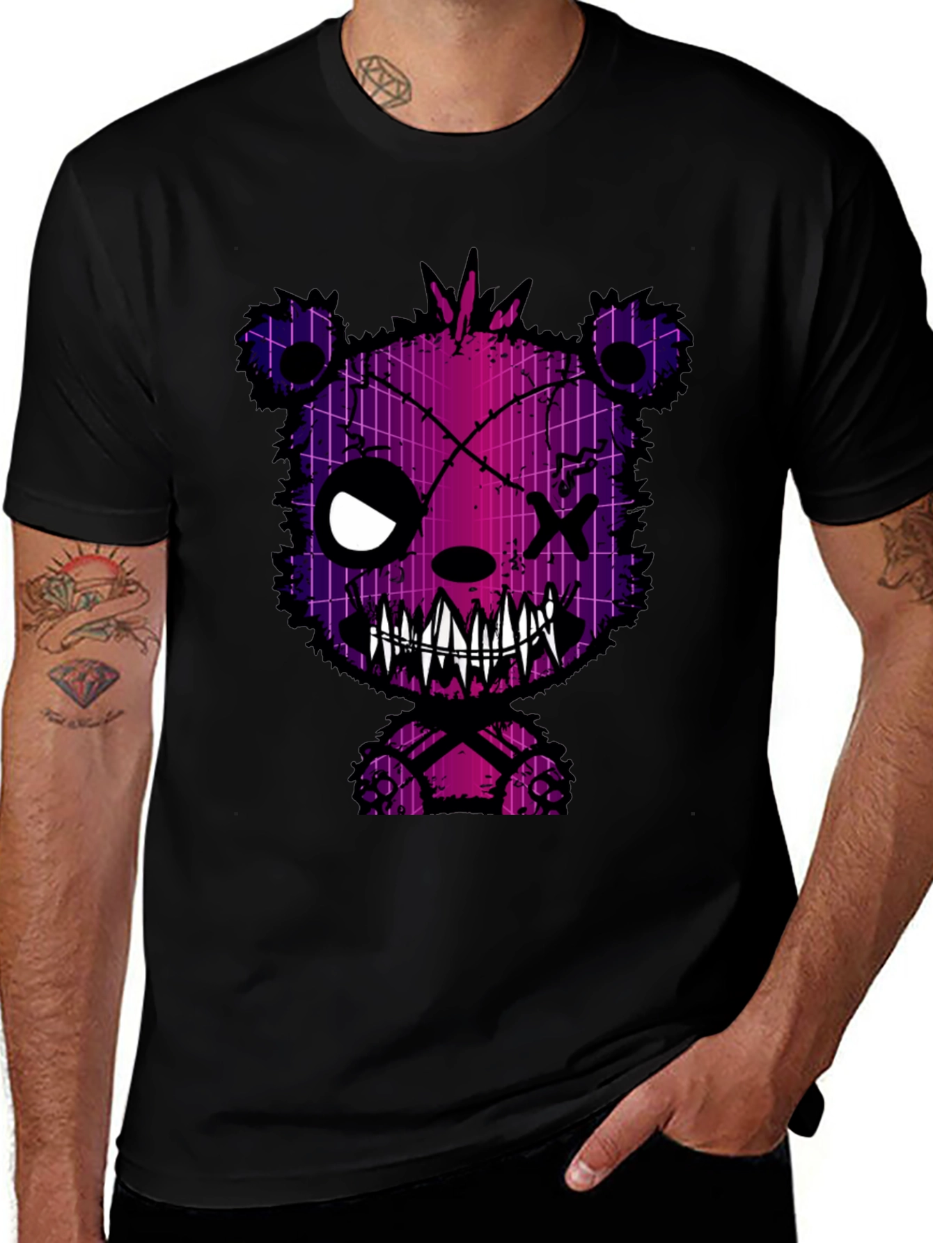Creepy Bear Graphic Print T-Shirt