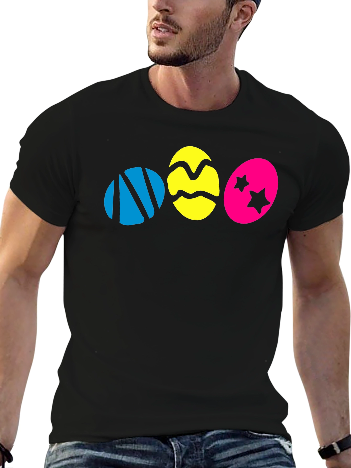 Easter Eggs Graphic Black T-Shirt - Fun Holiday Tee