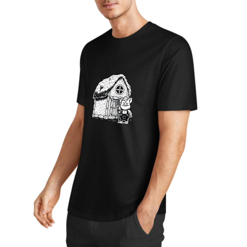 Funny Little Pig House T-Shirt | Cartoon Farm Graphic Tee(z127)