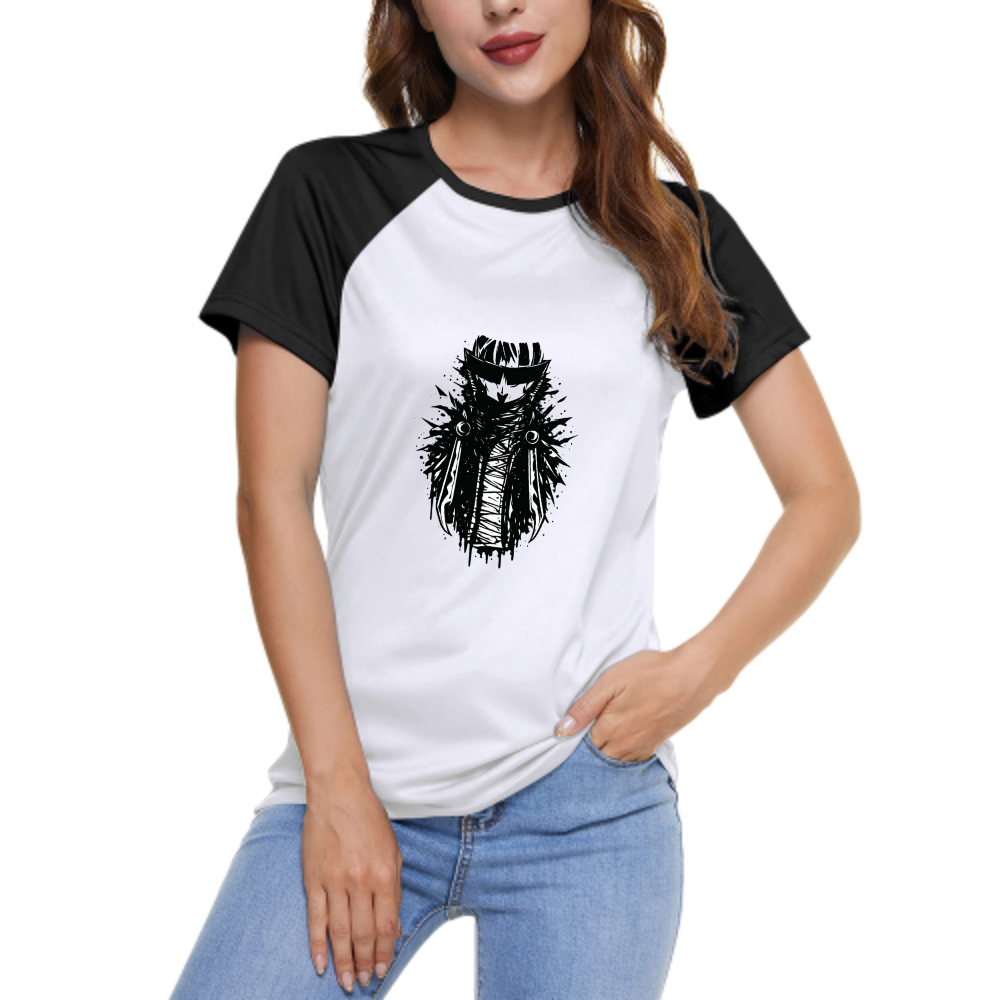Dark Ninja Anime Graphic Women's Raglan T-Shirt | Cyberpunk Streetwear Cotton Tee(z103)