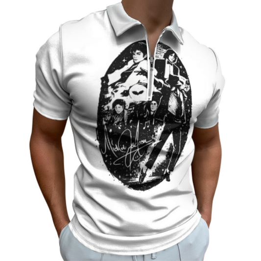 Vintage Pop Star Graphic Polo Shirt – Retro Music Inspired Zip Collar Tee for Men & Women(z165)