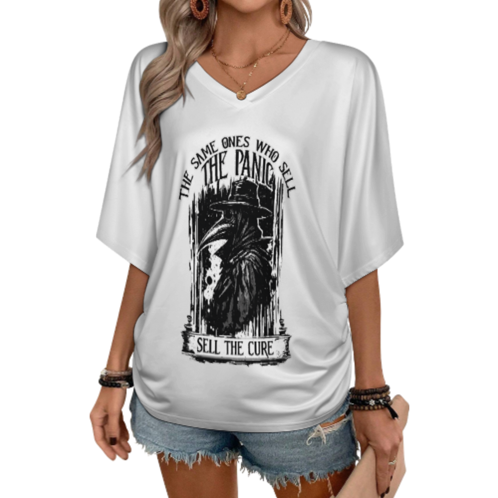 Women’s Gothic Plague Doctor Graphic V-Neck Tee – Dark Aesthetic Streetwear Shirt(z142)