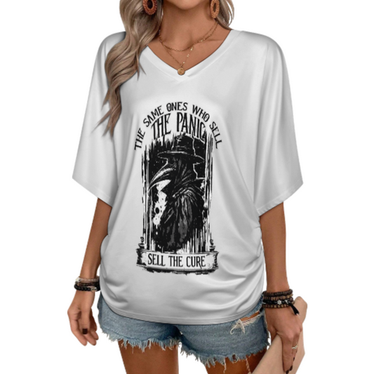 Women’s Gothic Plague Doctor Graphic V-Neck Tee – Dark Aesthetic Streetwear Shirt(z142)