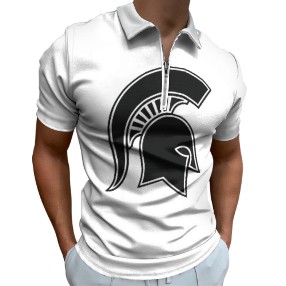 Spartan Helmet Polo Shirt – Warrior Graphic Zip Collar Tee for Men & Women(z167)