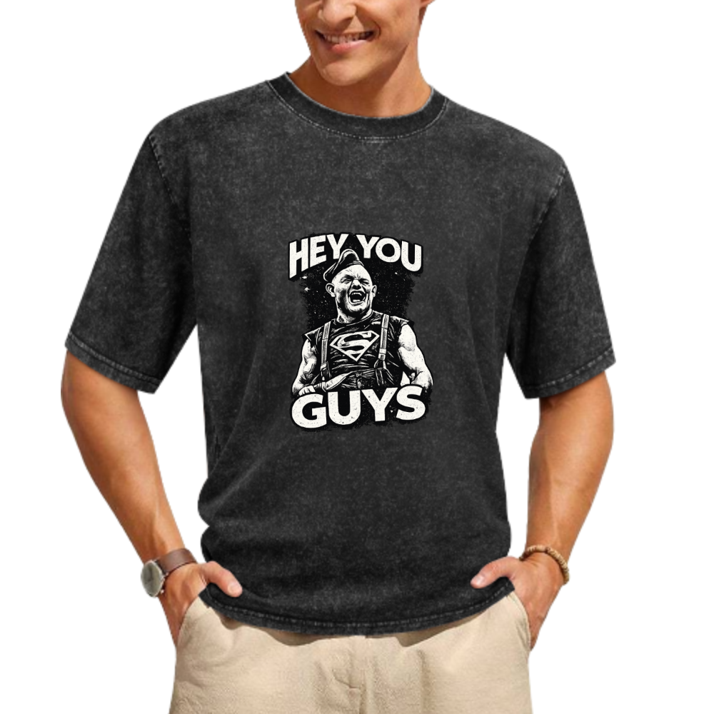 Hey You Guys Vintage Washed Graphic T-Shirt | Funny Retro Streetwear Tee(z115)
