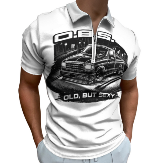 OBS Truck Graphic Polo Shirt – Old But Sexy Retro Pickup Zip Collar Tee for Truck Lovers(z166)