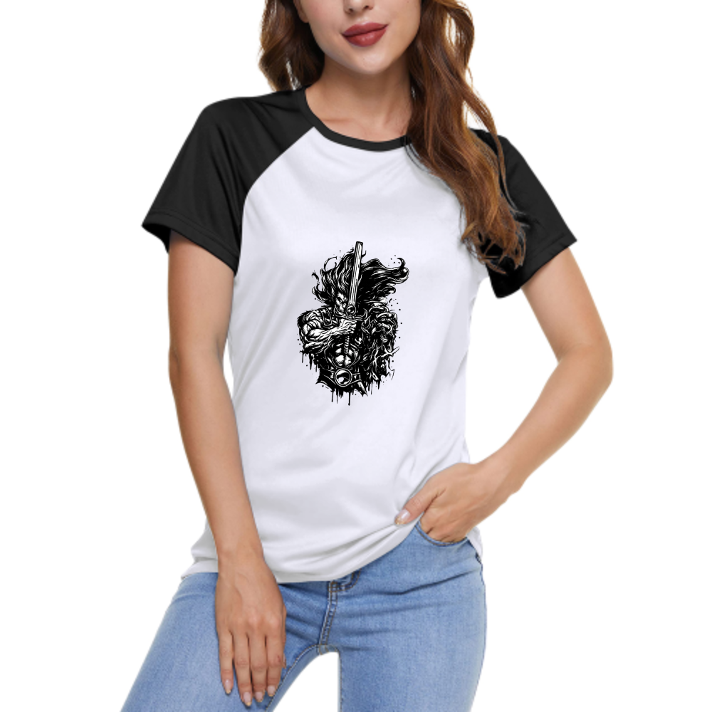 Fantasy Warrior Sword Graphic Women's Raglan T-Shirt | Dark Streetwear Anime Tee(z105)