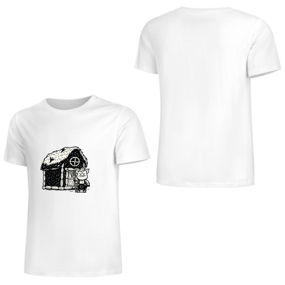 Funny Little Pig House T-Shirt | Cartoon Farm Graphic Tee(z127)