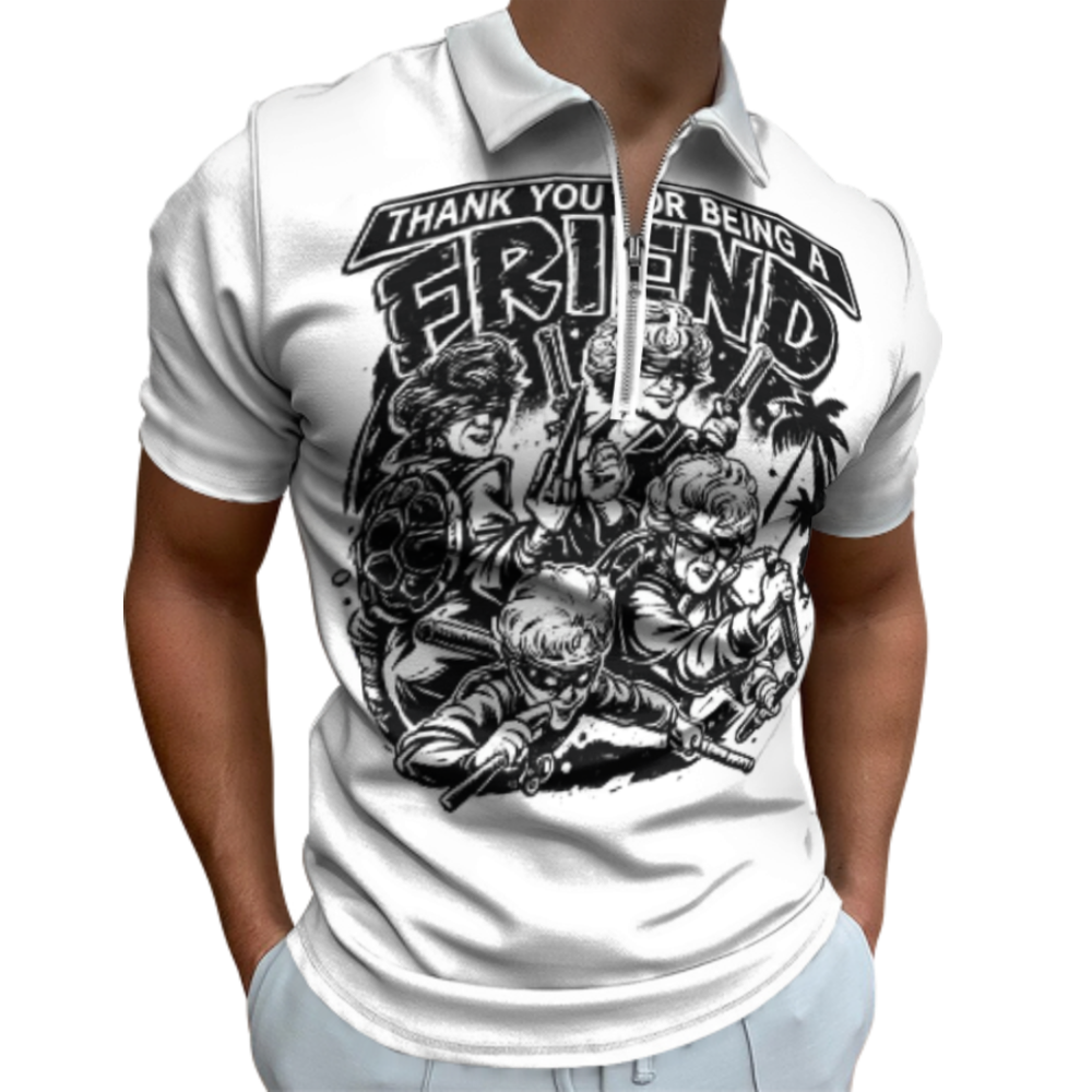Thank You For Being A Friend Graphic Polo Shirt – Retro Action Grandma Zip Tee for Men & Women(z168)