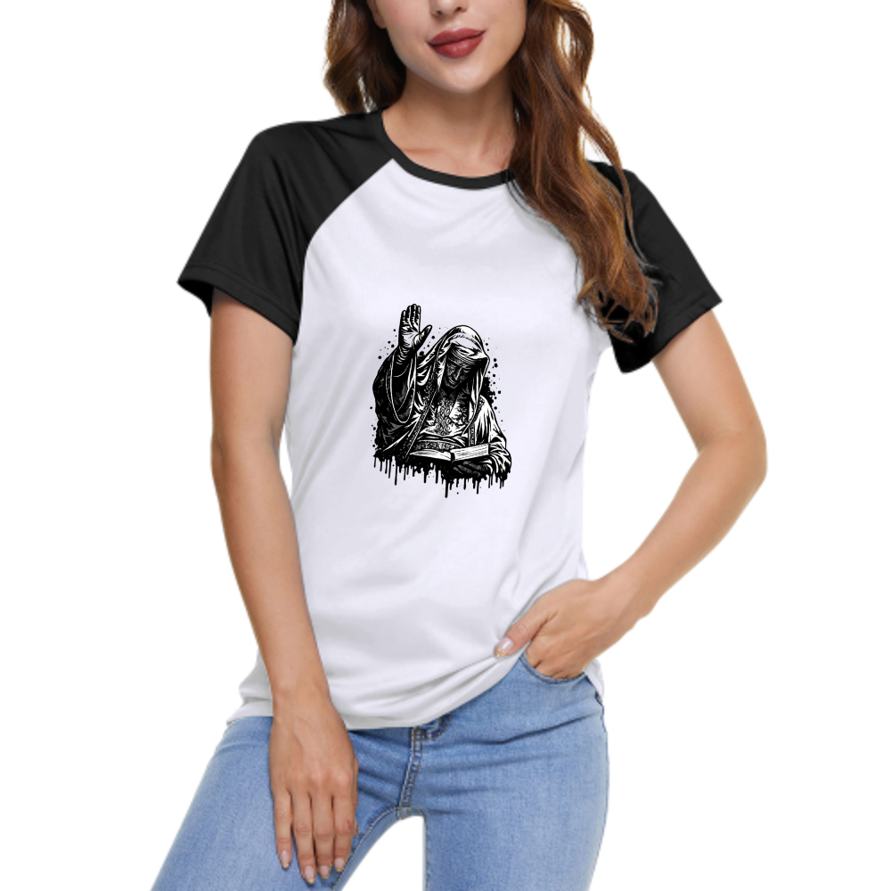 Gothic Prayer Graphic Women's Raglan T-Shirt | Vintage Streetwear Cotton Tee(z102)