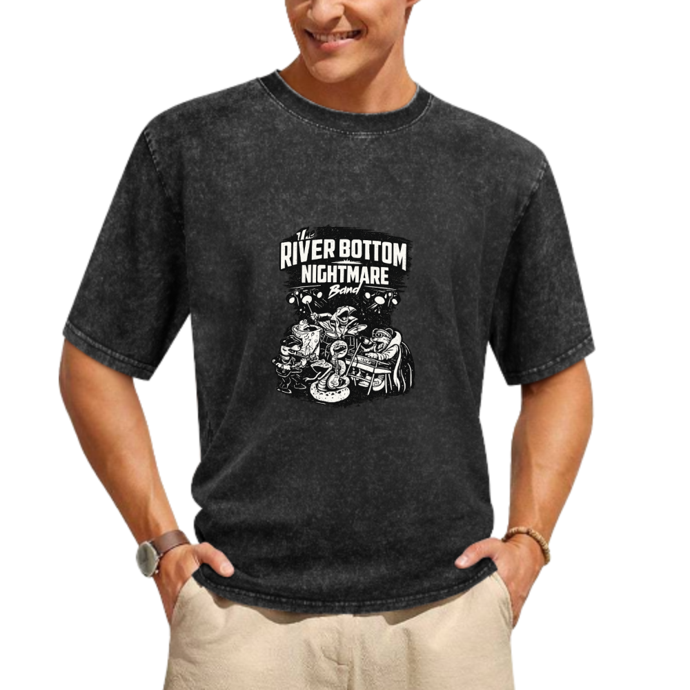 River Bottom Nightmare Band Vintage Washed T-Shirt | Retro Cartoon Streetwear Tee(z114)