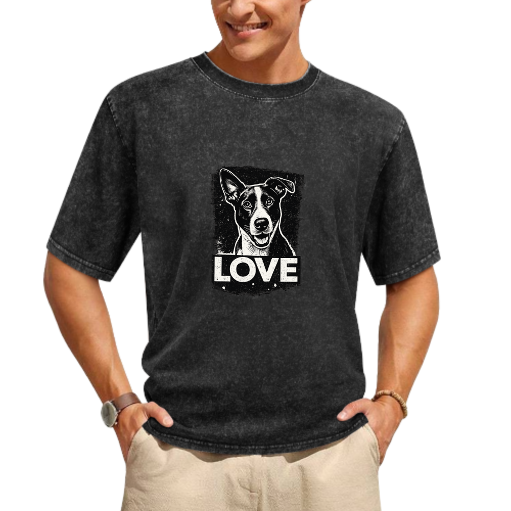 Love Dog Graphic Vintage Washed T-Shirt | Cute Pet Lover Streetwear Tee(z116)