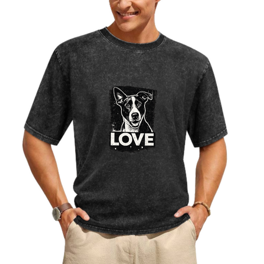 Love Dog Graphic Vintage Washed T-Shirt | Cute Pet Lover Streetwear Tee(z116)