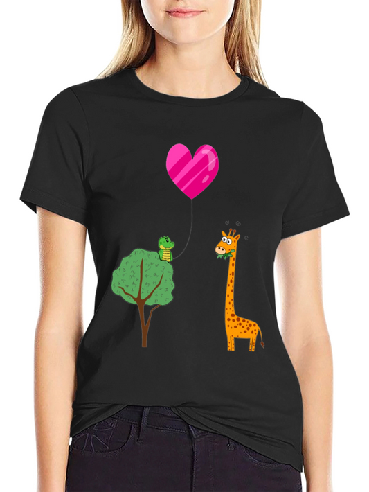 Cartoon Giraffe & Alligator Love T-Shirt