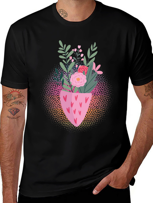Floral Heart Vase Graphic Tee - Trendy Casual Top