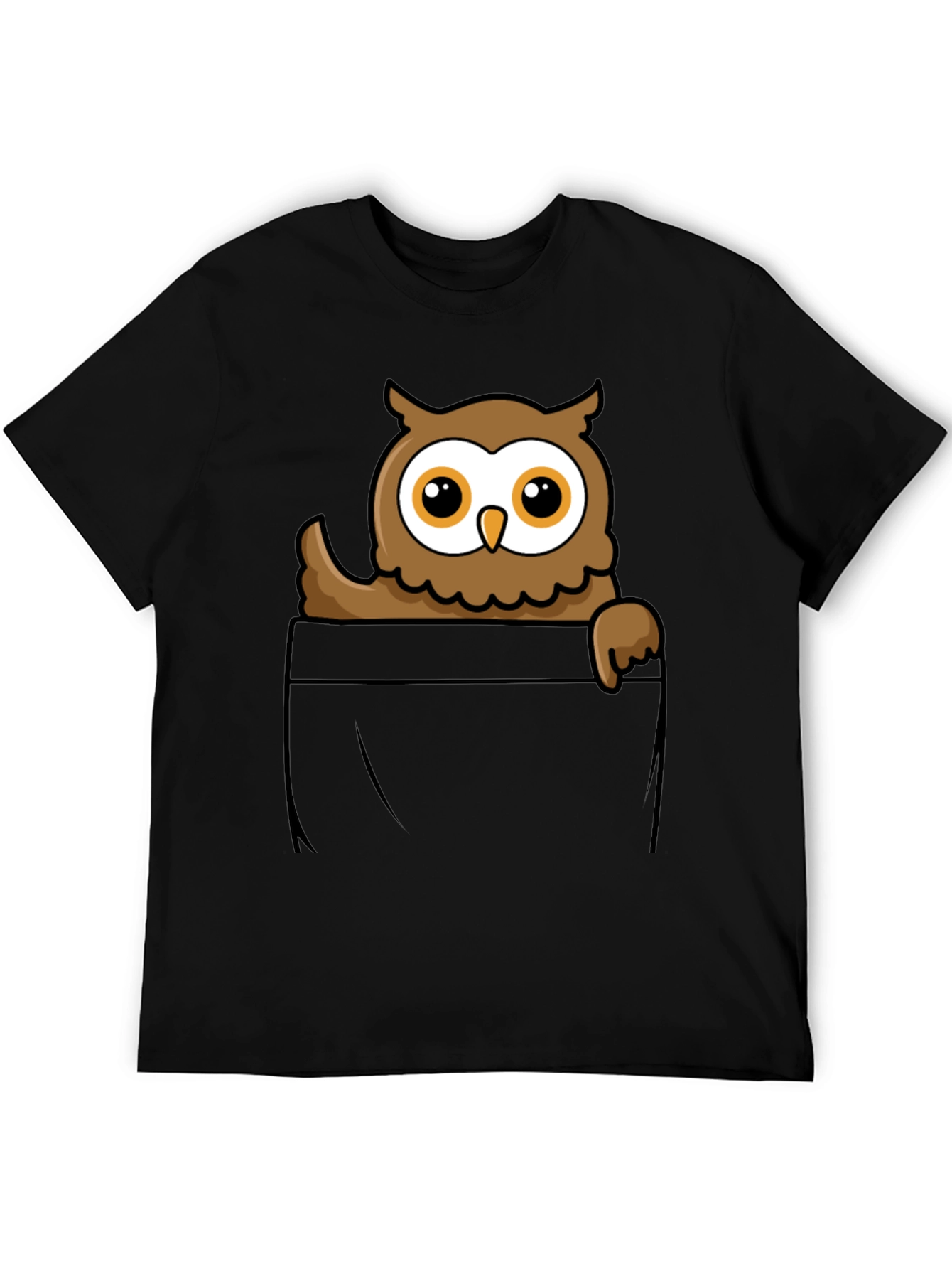Owl Pocket Graphic T-Shirt - Black Cotton Tee
