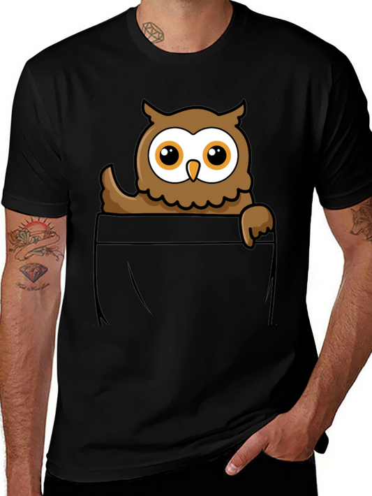 Owl Pocket Graphic T-Shirt - Black Cotton Tee