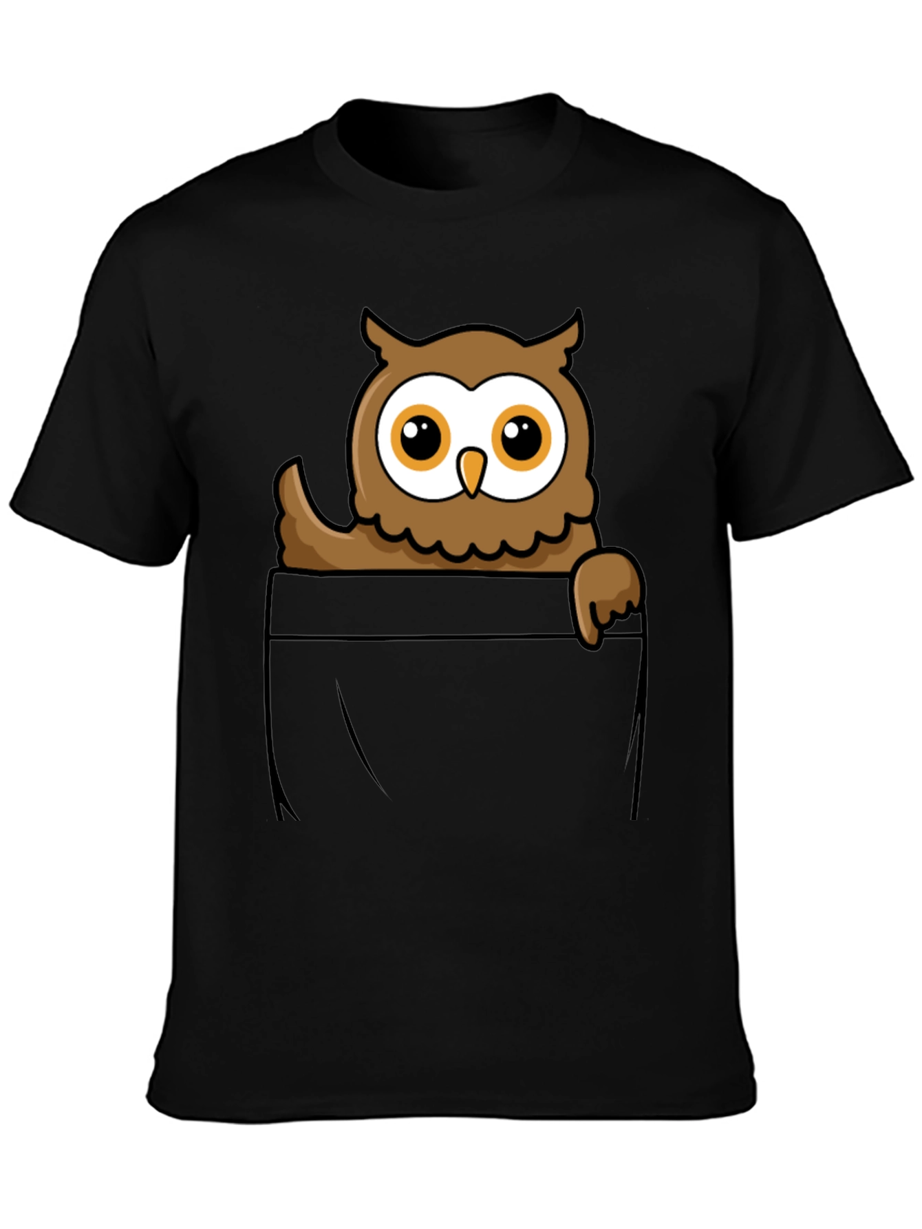 Owl Pocket Graphic T-Shirt - Black Cotton Tee