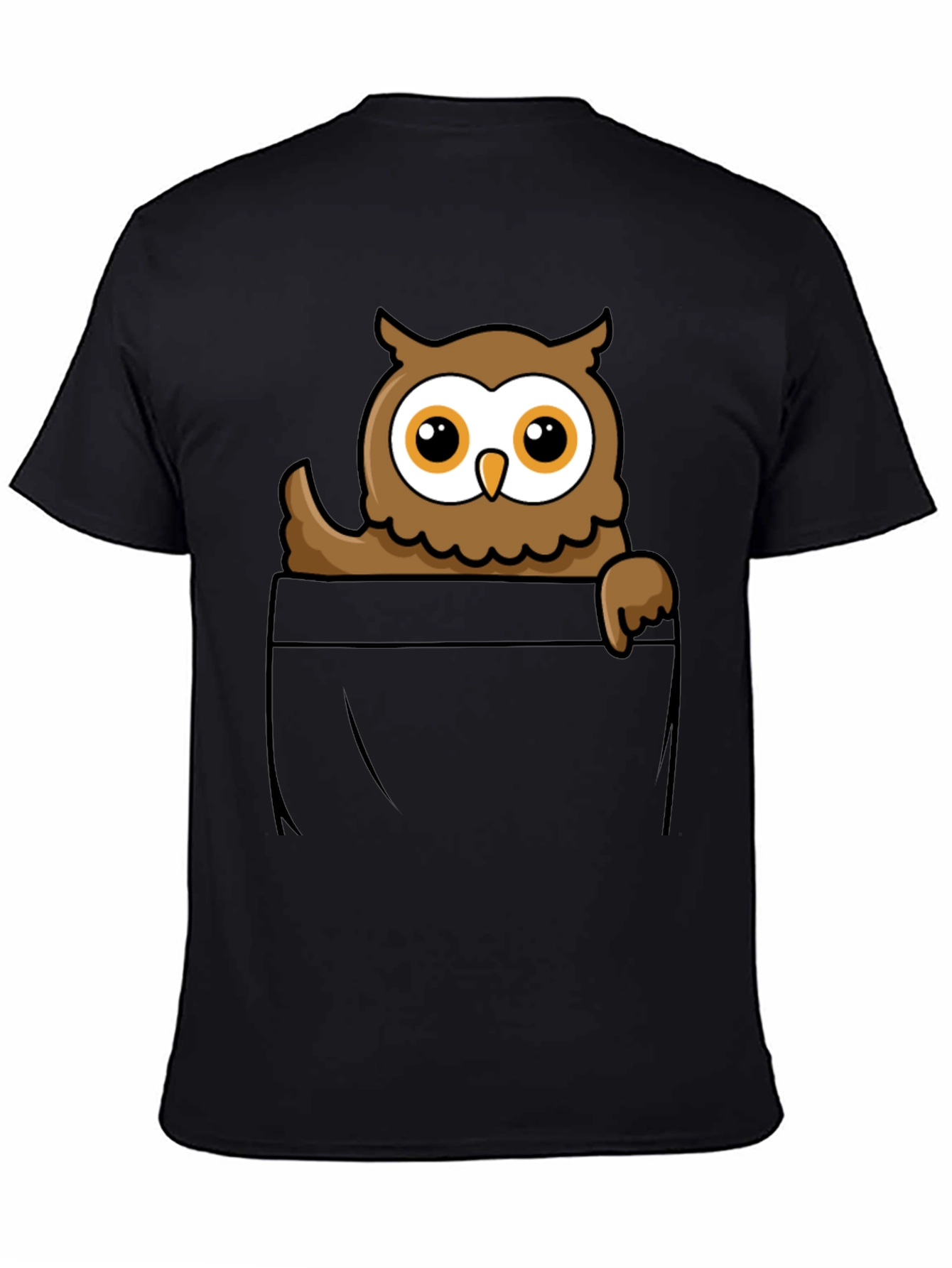 Owl Pocket Graphic T-Shirt - Black Cotton Tee
