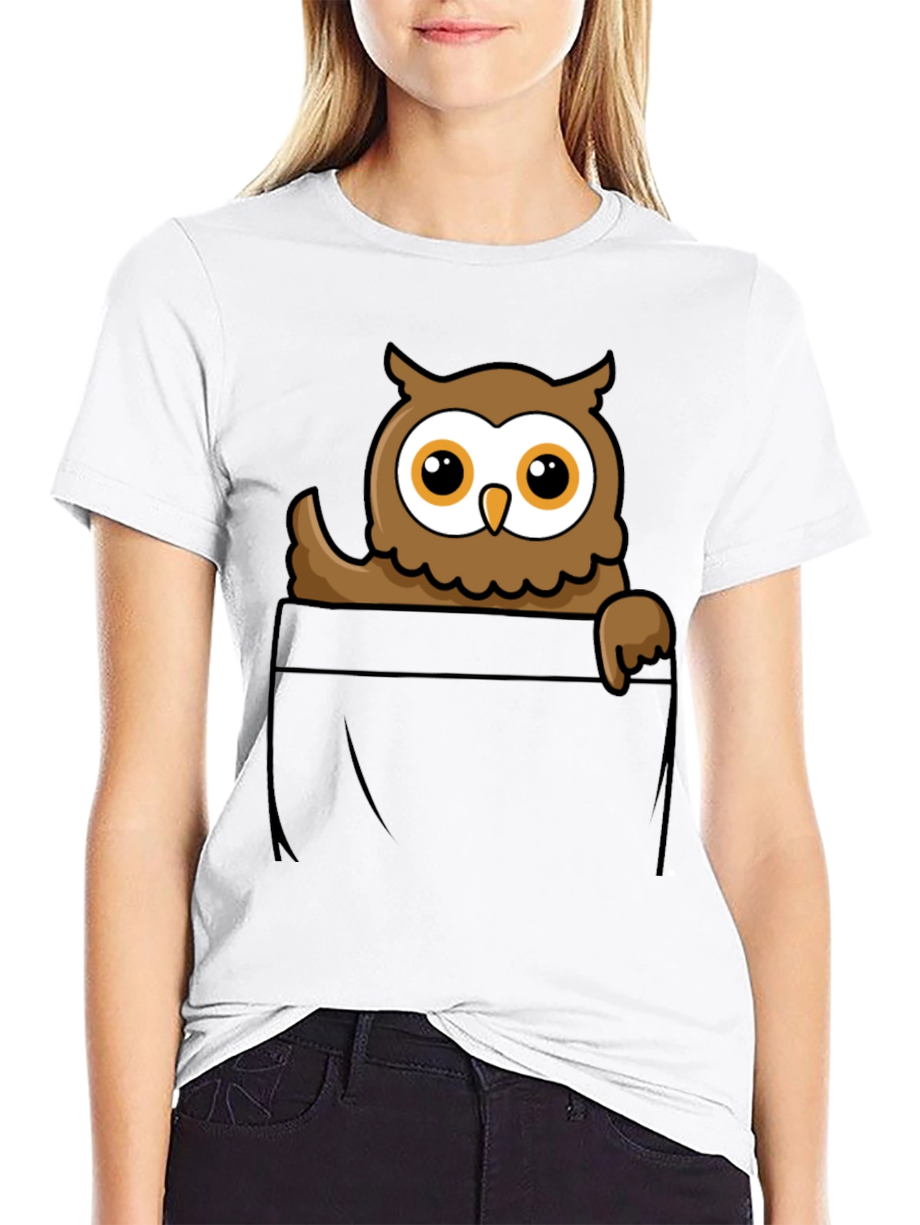 Owl Pocket Graphic T-Shirt - Black Cotton Tee
